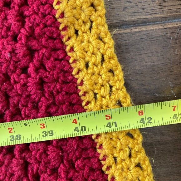Vintage Handmade Crochet Red/Yellow Striped 69x42 Throw Blanket USC Kansas City - Picture 6 of 7